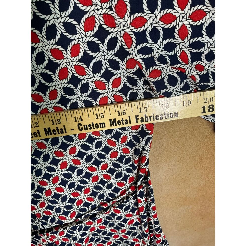 Per‎ Sption Concept Navy Red White Geometric Print V Neck Midi Dress Women L - Picture 7 of 10
